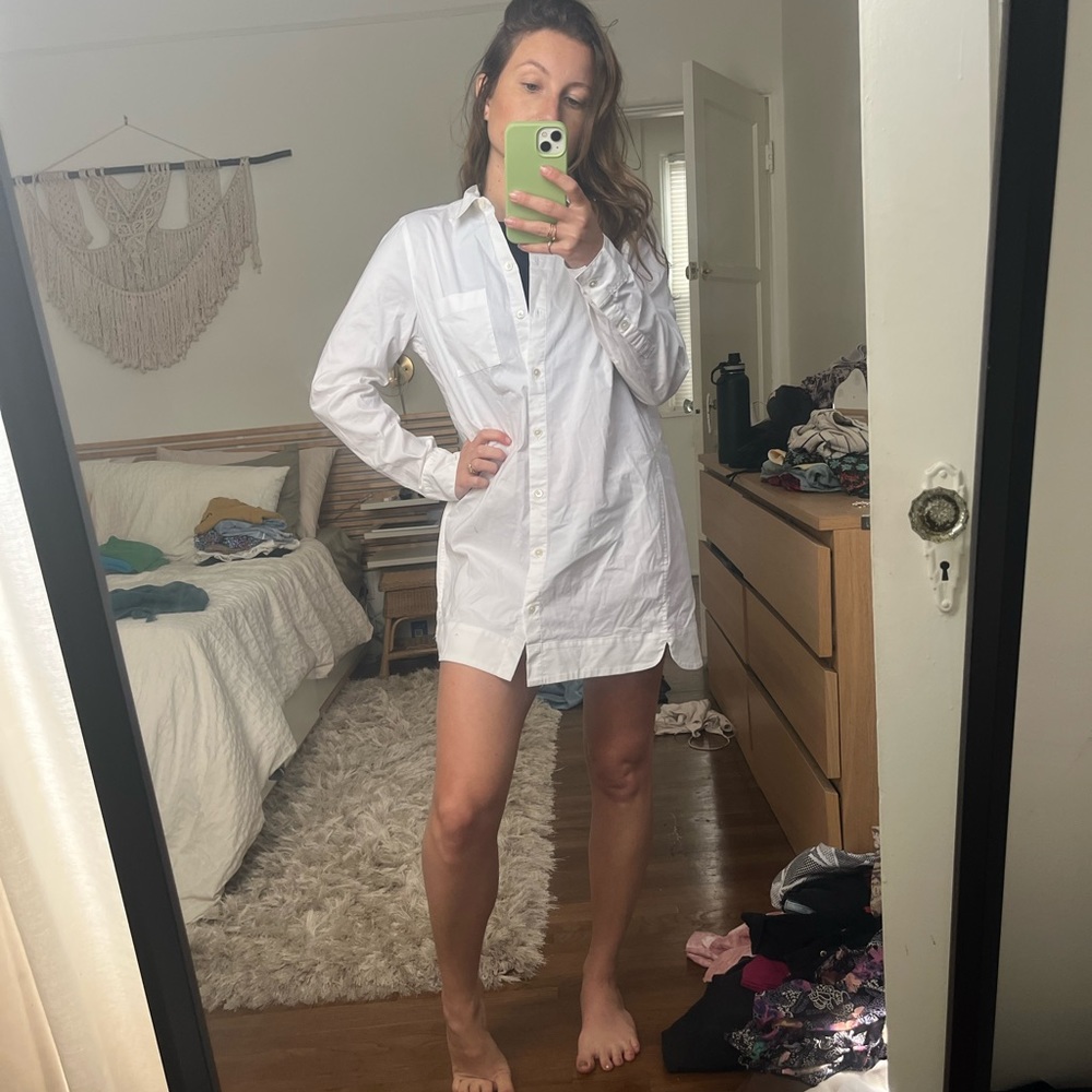 Long sleeve white button down dress